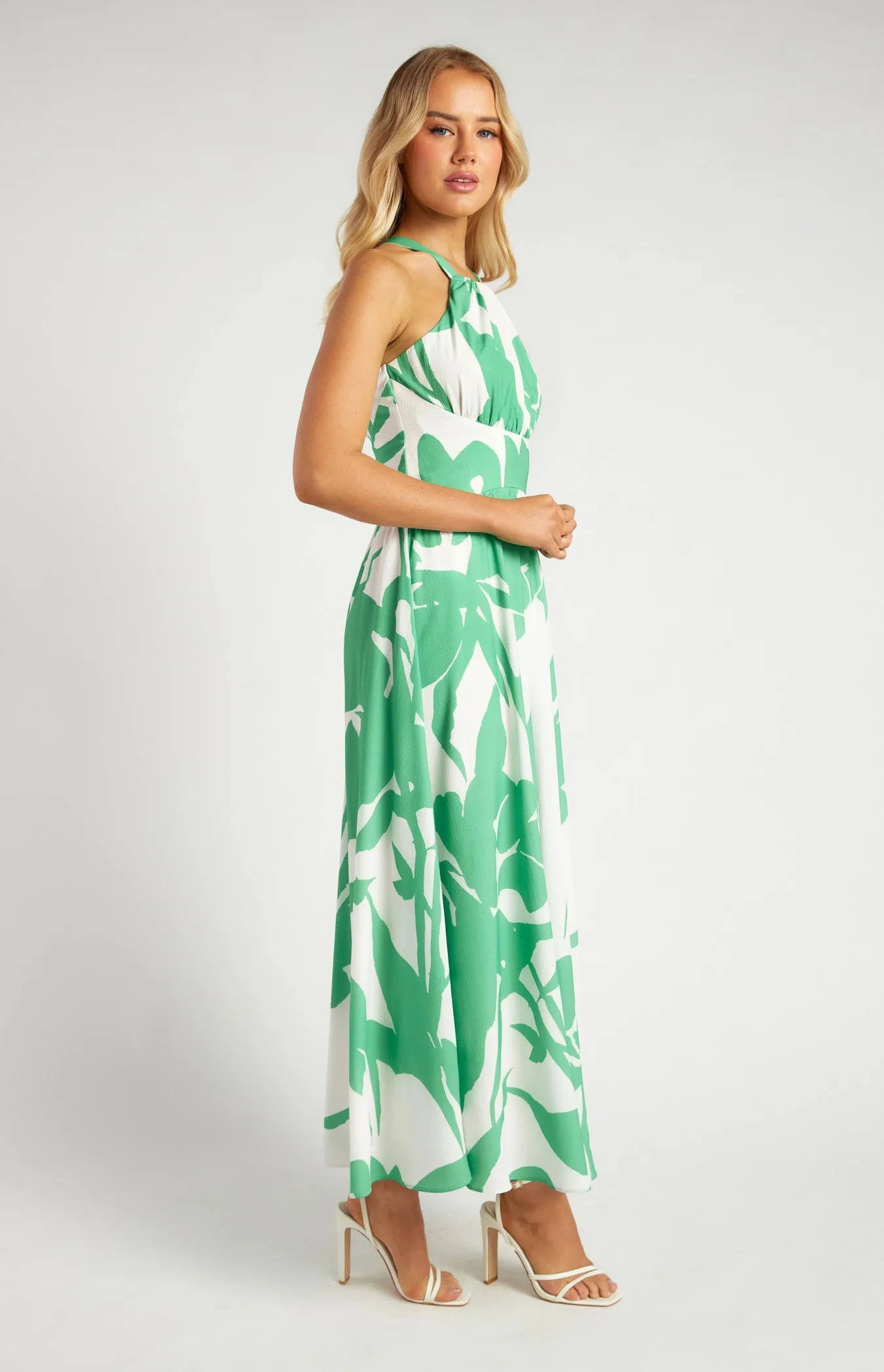 Abstract Floral Halter Neck Maxi Dress