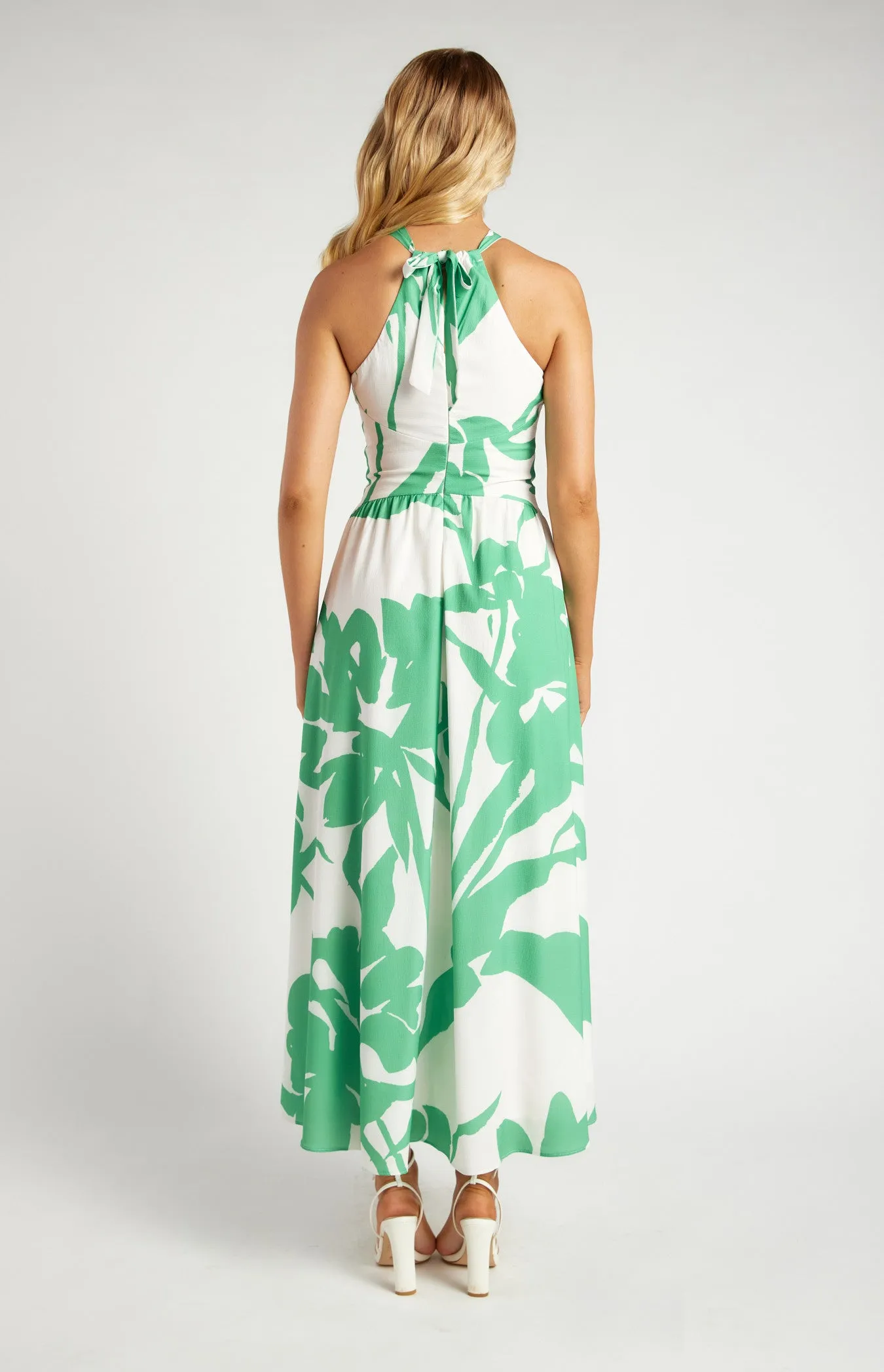 Abstract Floral Halter Neck Maxi Dress