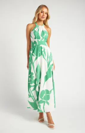 Abstract Floral Halter Neck Maxi Dress