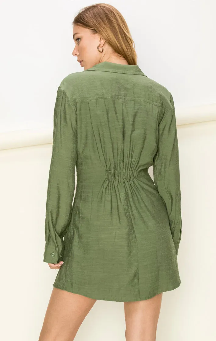Adore Me Long Sleeve Olive Mini Wrap Dress