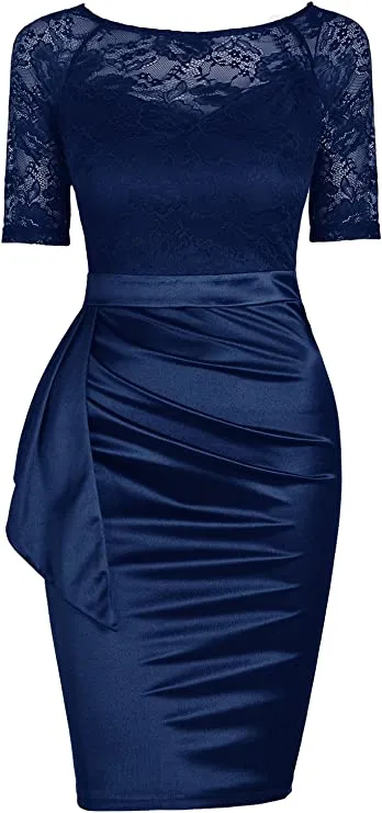 Agold Brown Women's Short Sleeve Colorblock Sheath Pencil Business Church Dress - Mmondschein