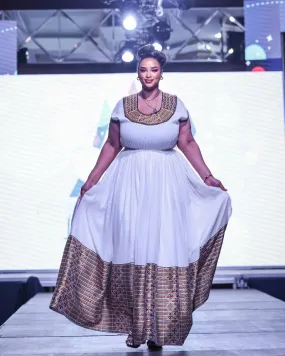 Alluring Golden Traditional Ethiopian Dress: Wide Handmade Embroidery on Eritrean Clothing Beautiful Habesha Kemis