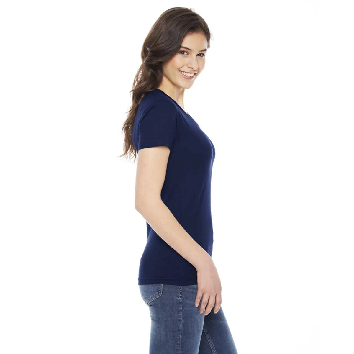 American Apparel Women's Navy Poly-Cotton Short-Sleeve Crewneck