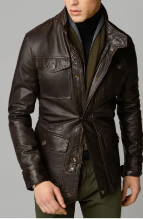 Azim Real Leather Jacket Men Brown Biker Motorcycle Genuine