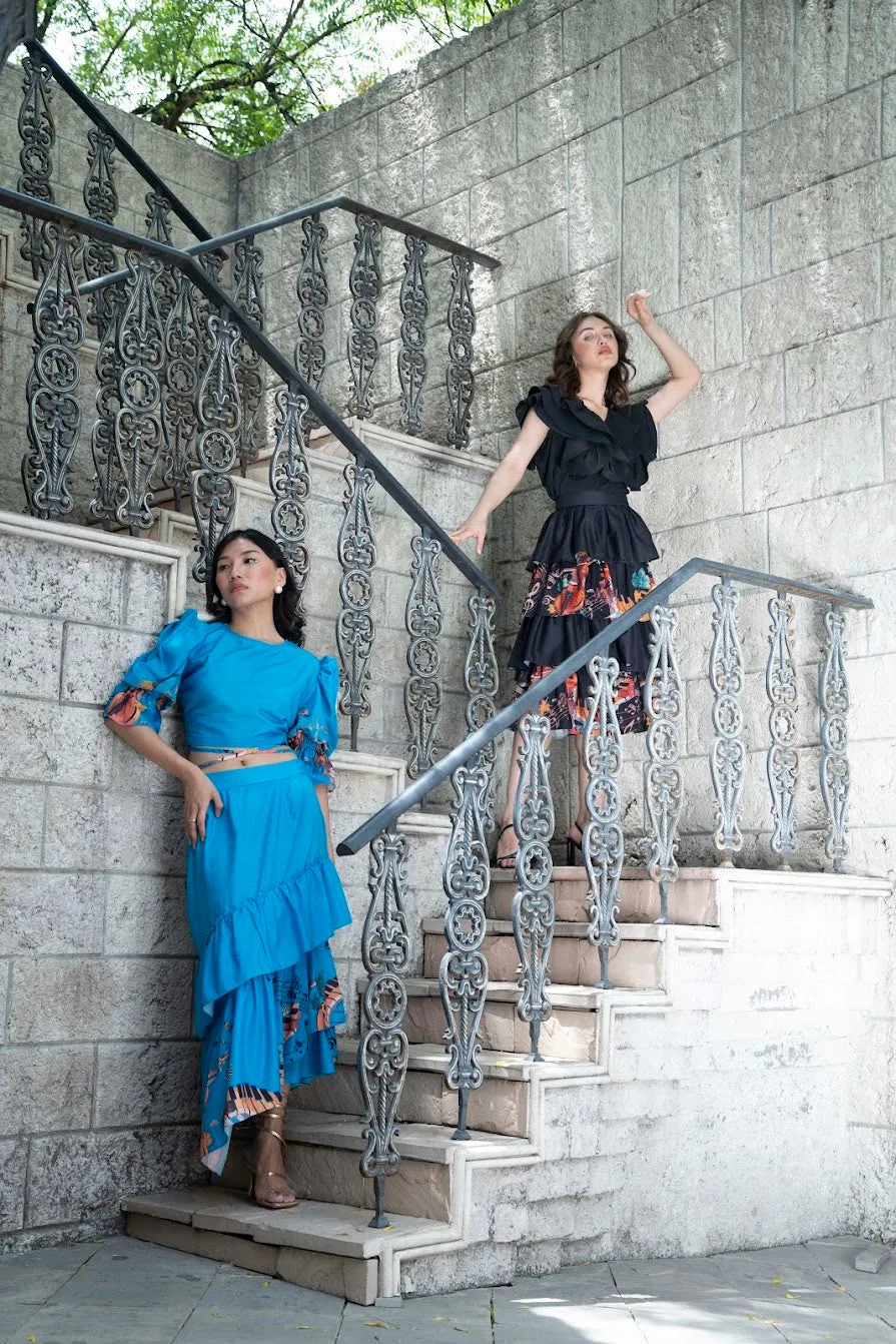 Azure piano printed skirt set