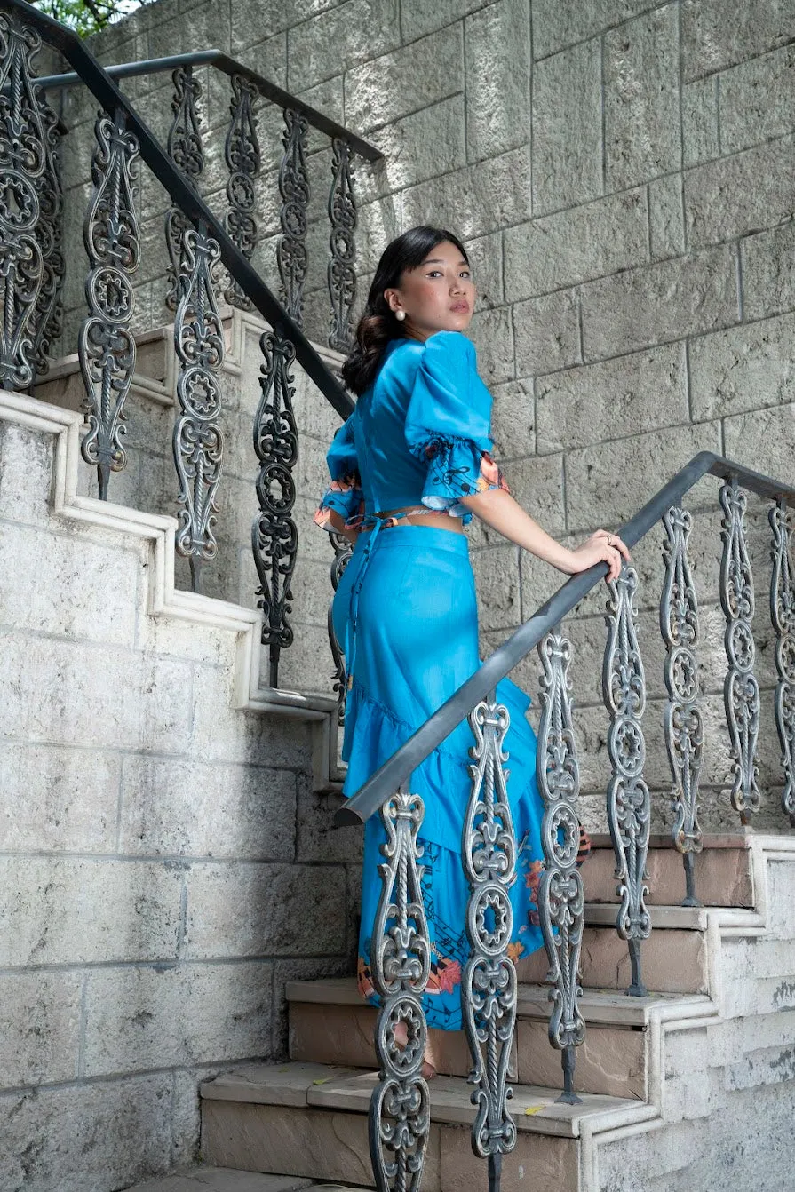 Azure piano printed skirt set