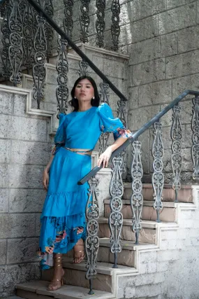 Azure piano printed skirt set