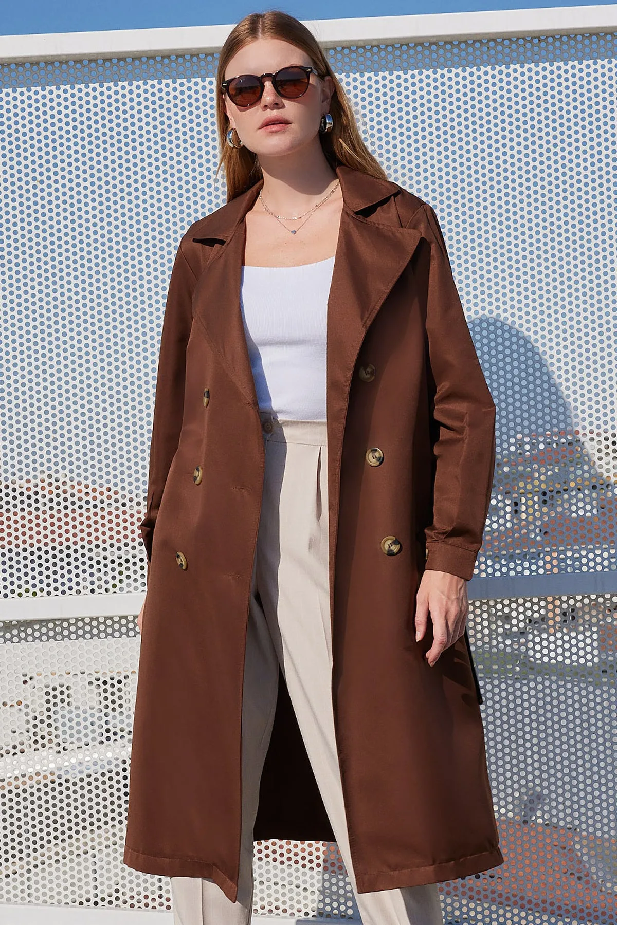 BGD Women Double-Breasted Trench Coat - Brown - Avondale