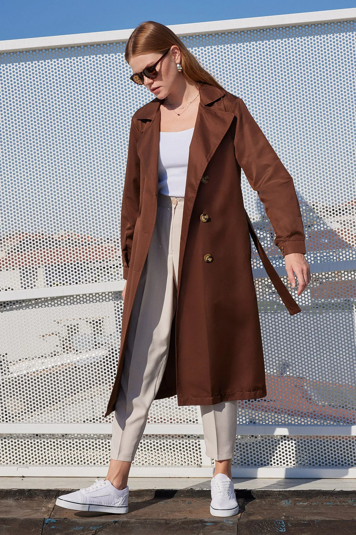 BGD Women Double-Breasted Trench Coat - Brown - Avondale
