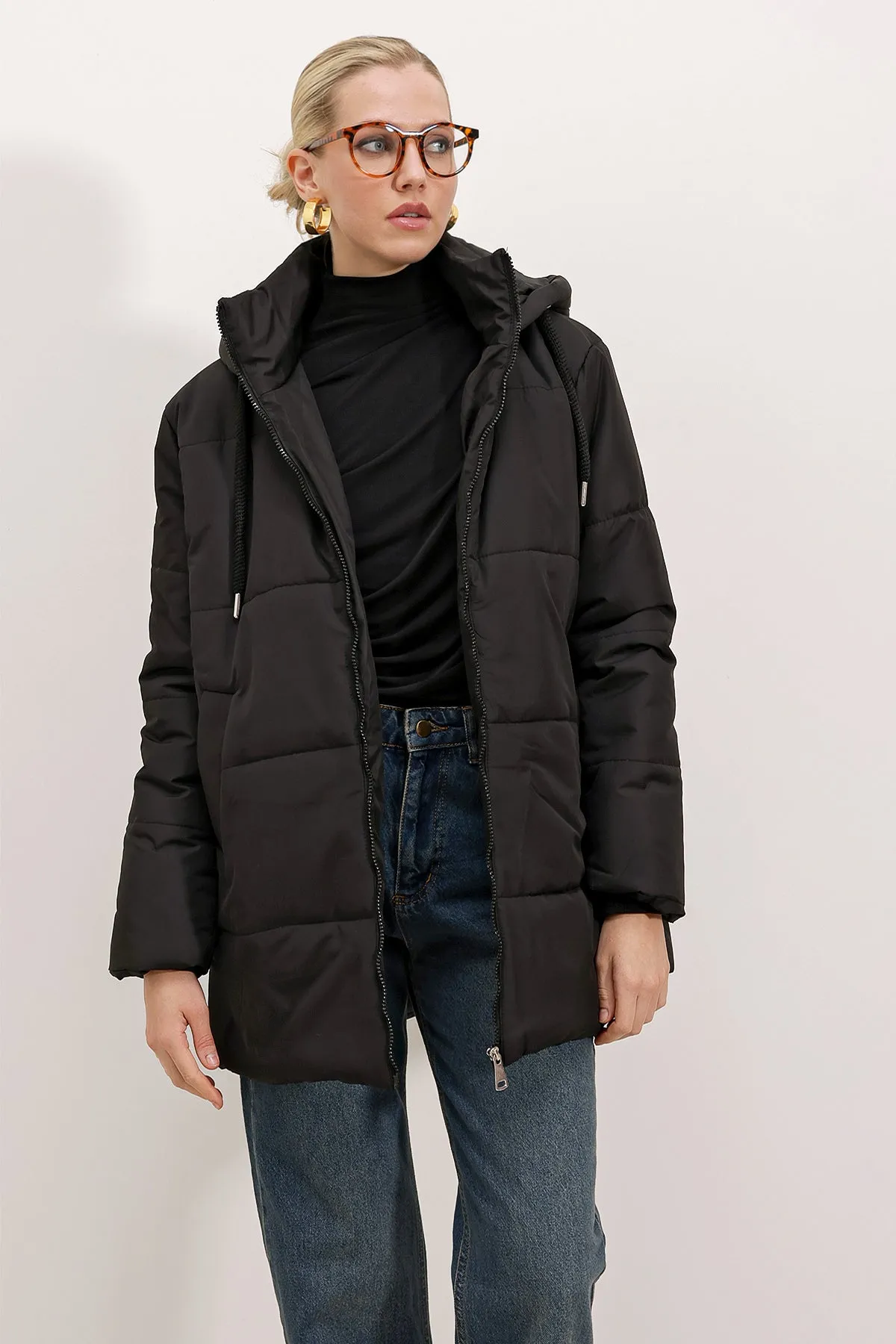 BGD Women Hooded Oversized Puffer Coat - Black - Davenport