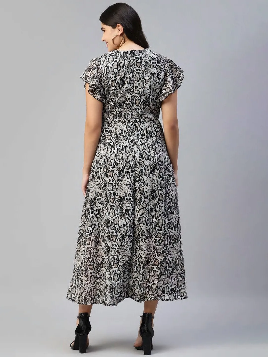 Black Animal Wrap Dress