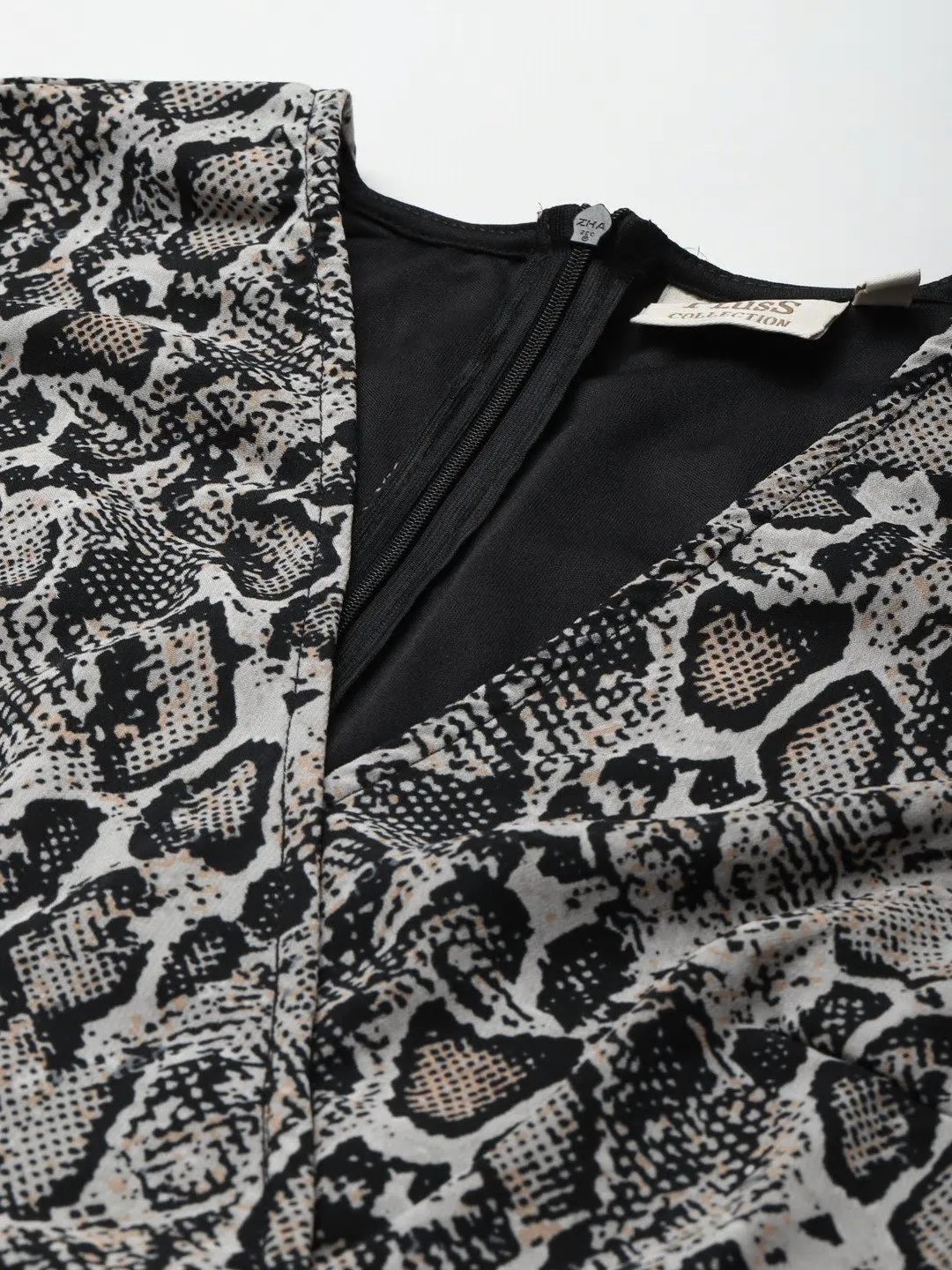 Black Animal Wrap Dress