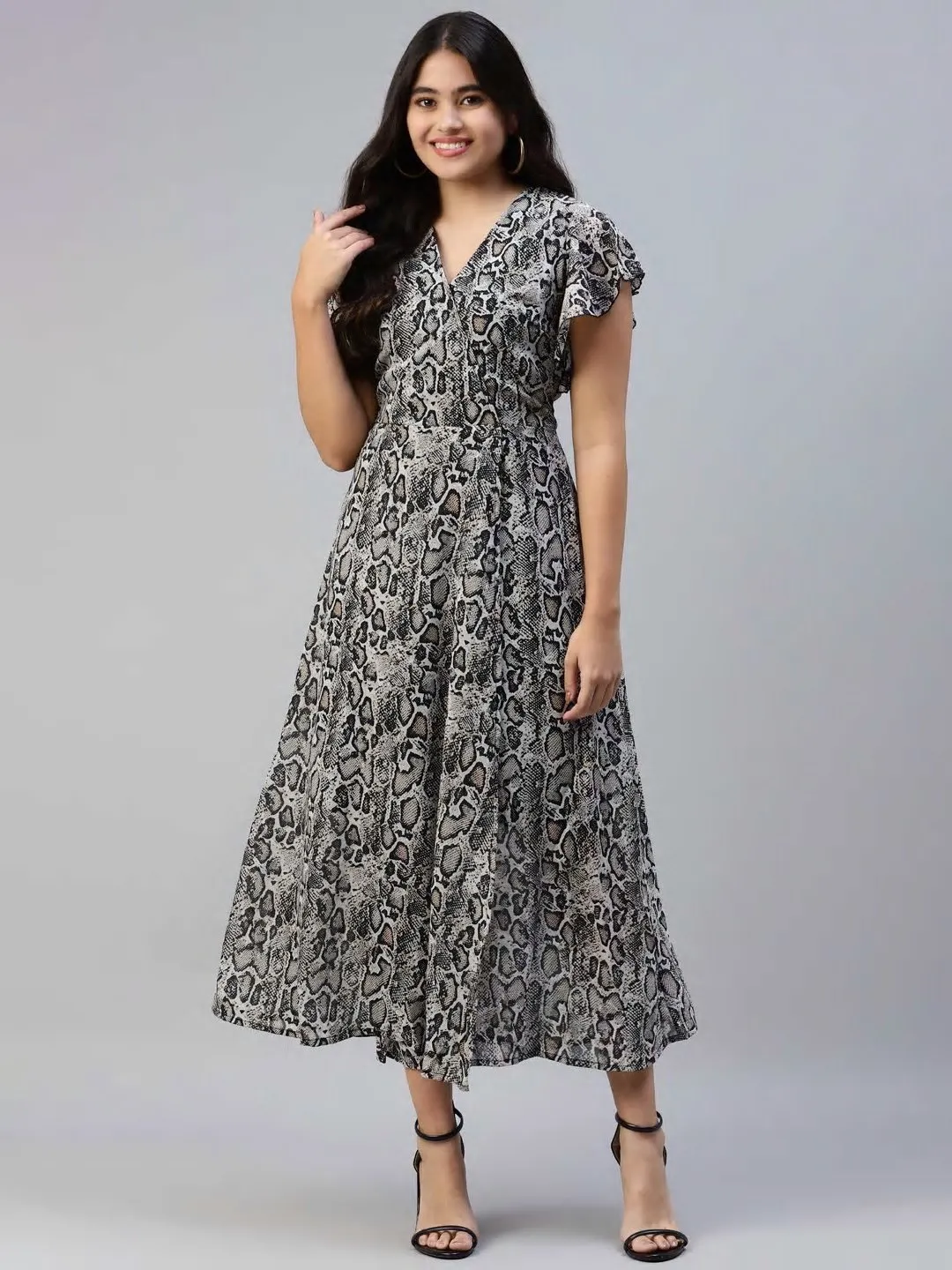 Black Animal Wrap Dress