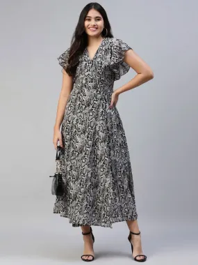 Black Animal Wrap Dress