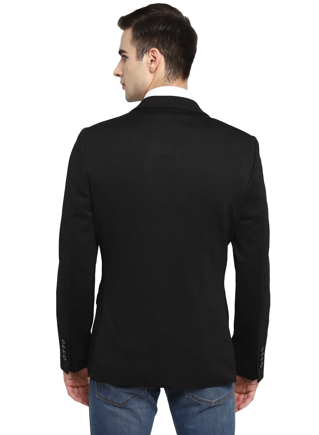 Black Knit Notch Collar Jacket