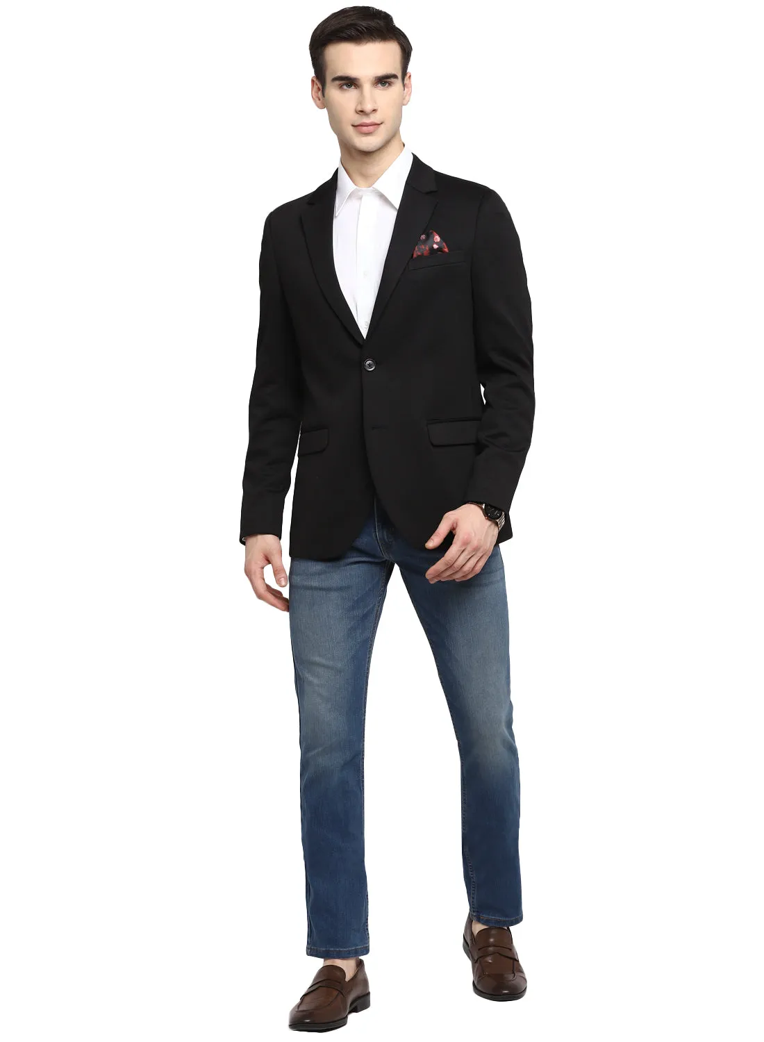Black Knit Notch Collar Jacket