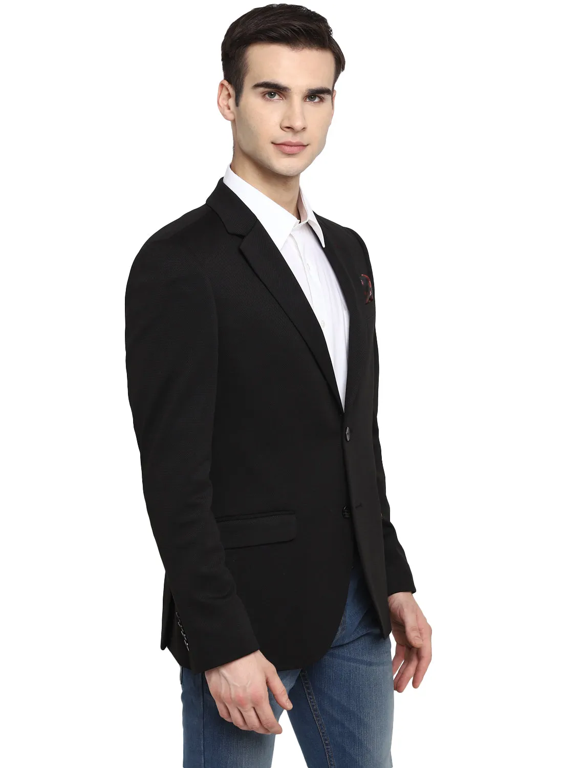Black Knit Notch Collar Jacket
