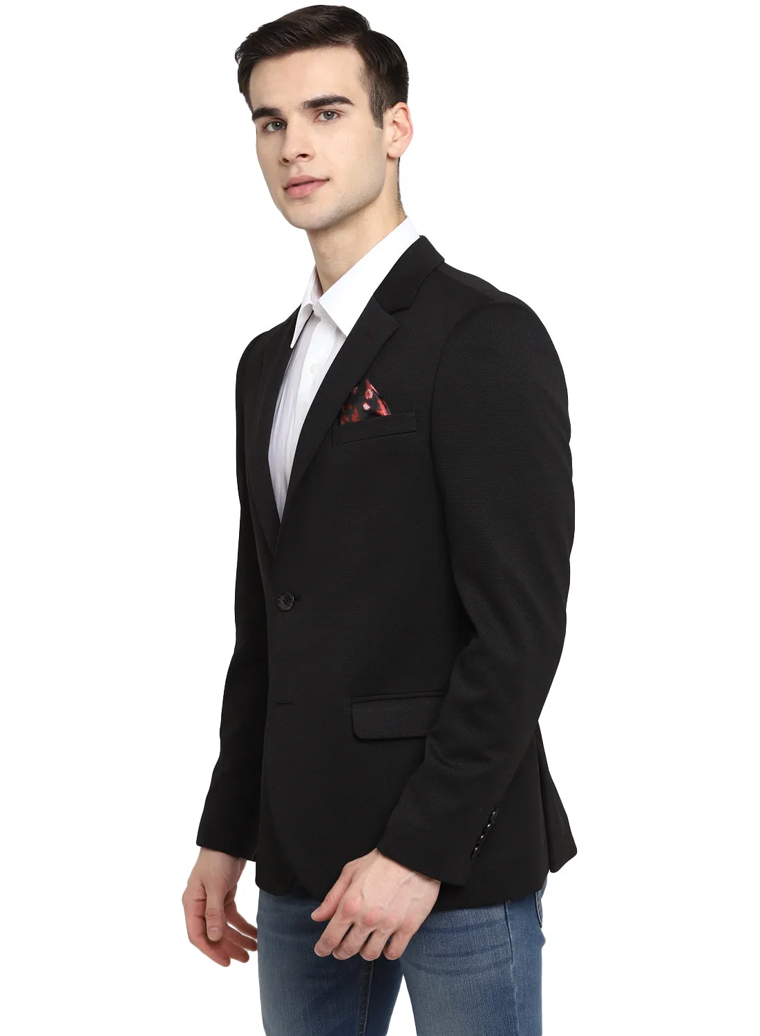 Black Knit Notch Collar Jacket