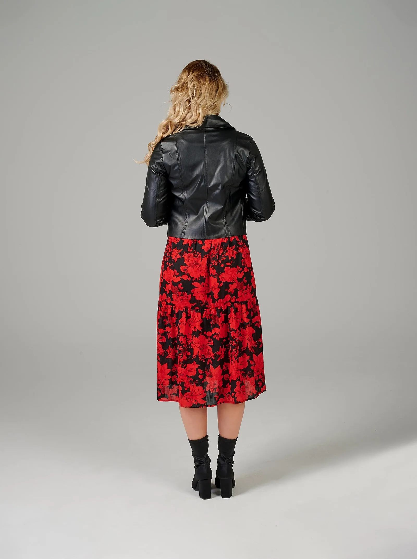 Black Notched Collar Leather Jacket