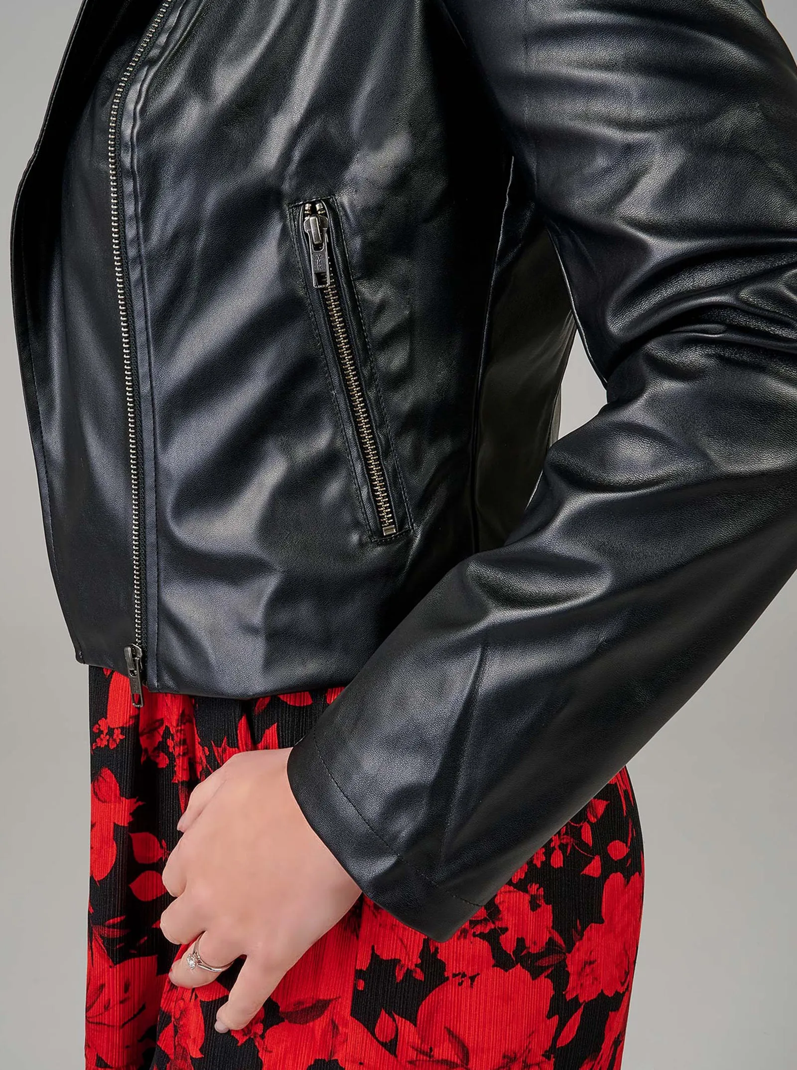 Black Notched Collar Leather Jacket