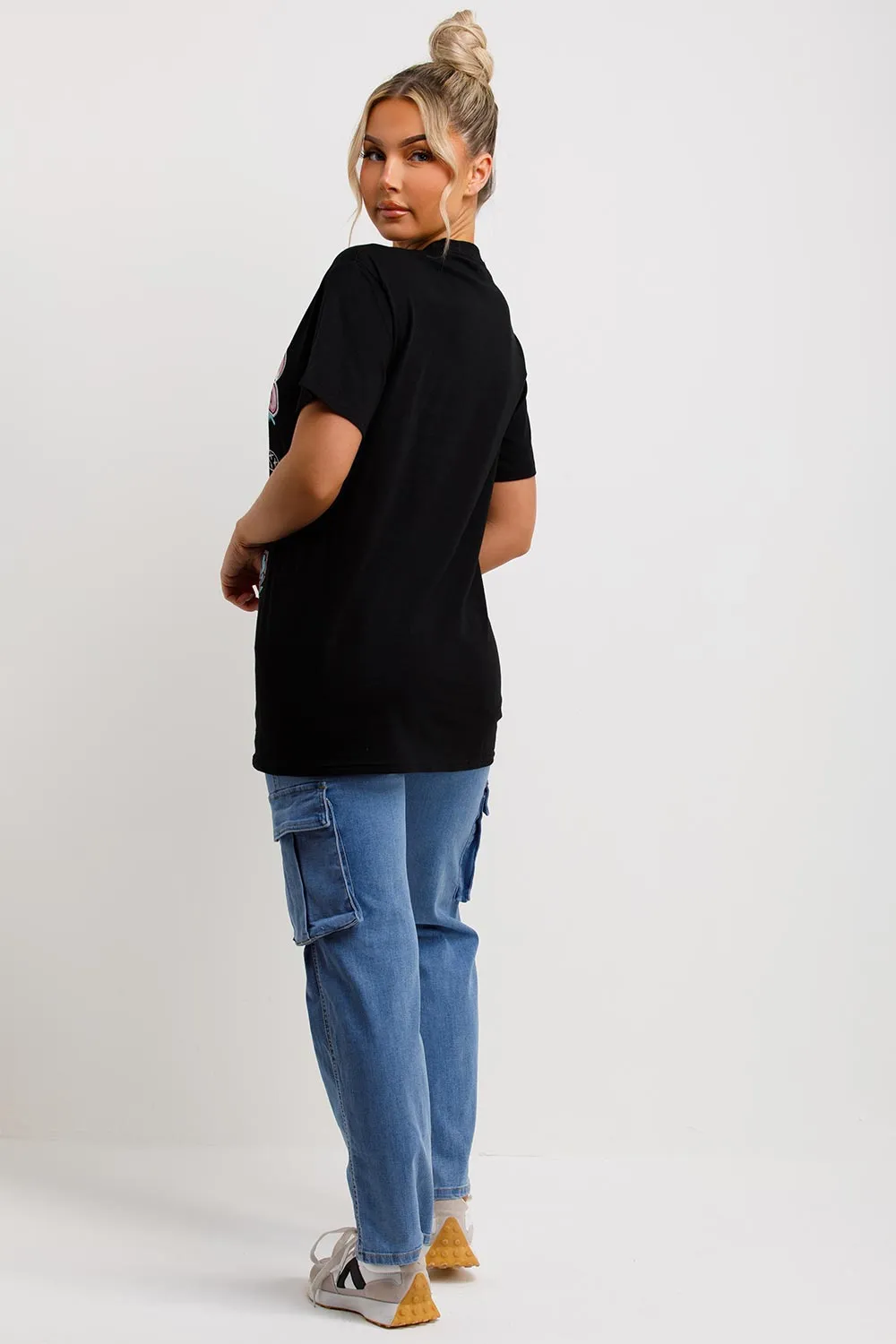 Black T Shirt With Teddy Bear Zero Regrets Graphics