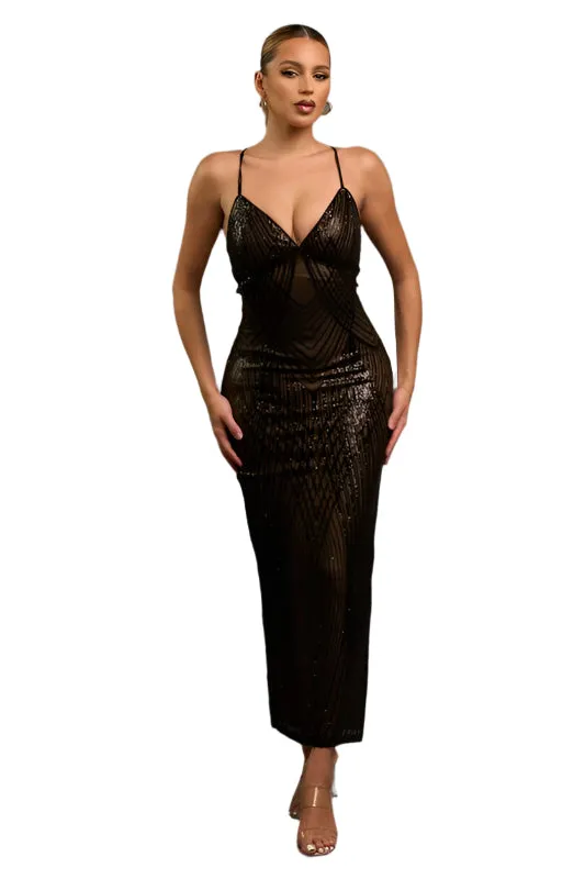 BLACK TIE - TIE BACK SEQ. DRESS
