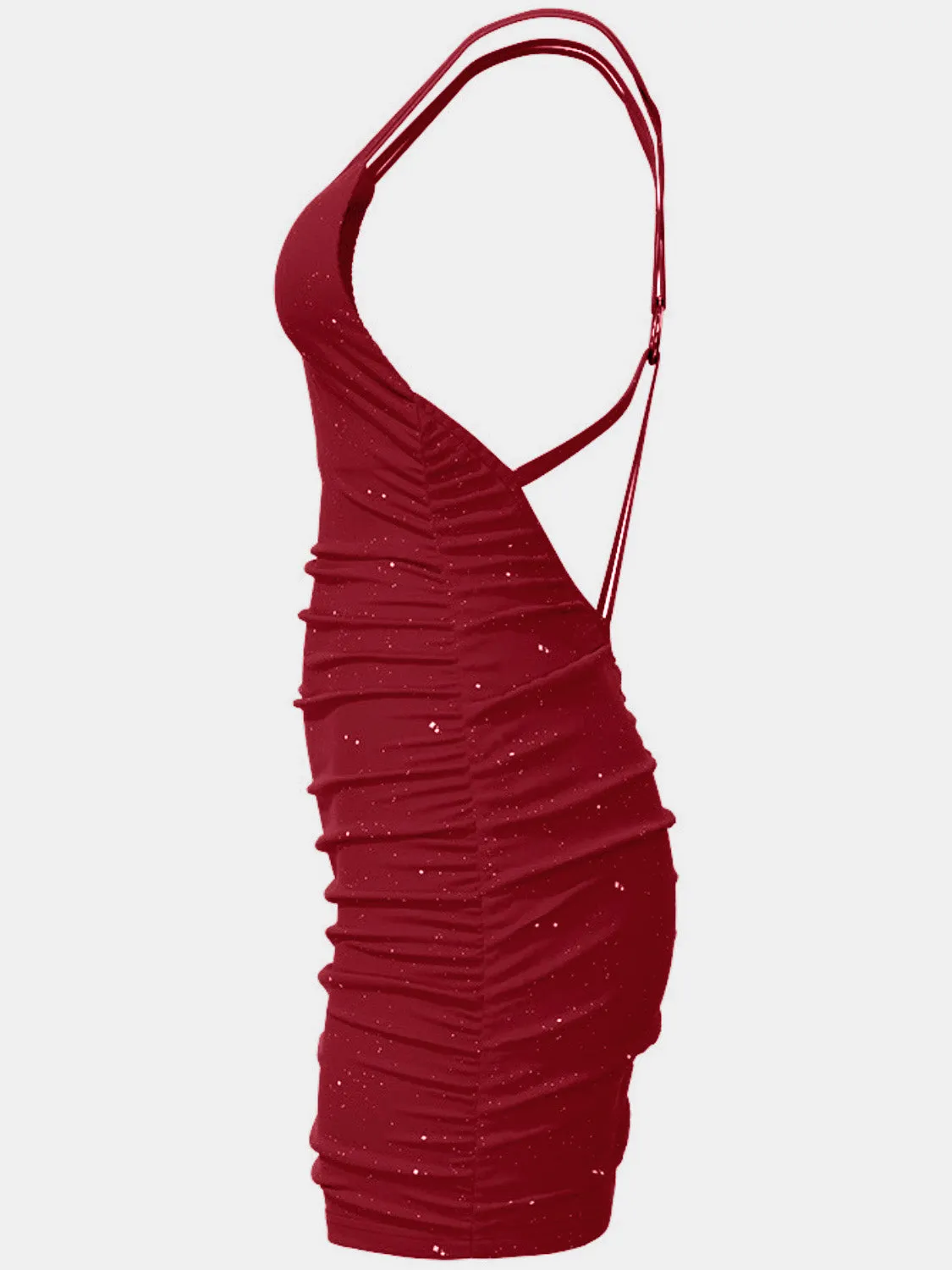 Blue Zone Planet |  Grace's Glitter Double Spaghetti Straps Backless Bodycon Mini Dress