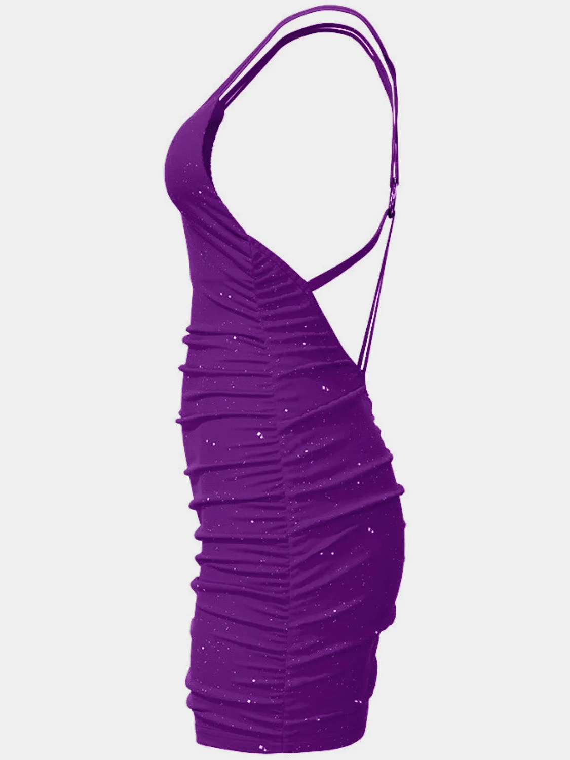 Blue Zone Planet |  Grace's Glitter Double Spaghetti Straps Backless Bodycon Mini Dress