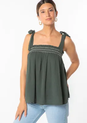 Bohemian Tie Shoulder Smocked Tank Top