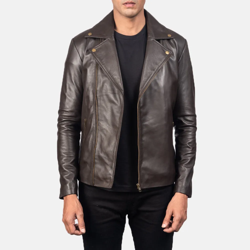 Brown Leather Biker Jacket For mens