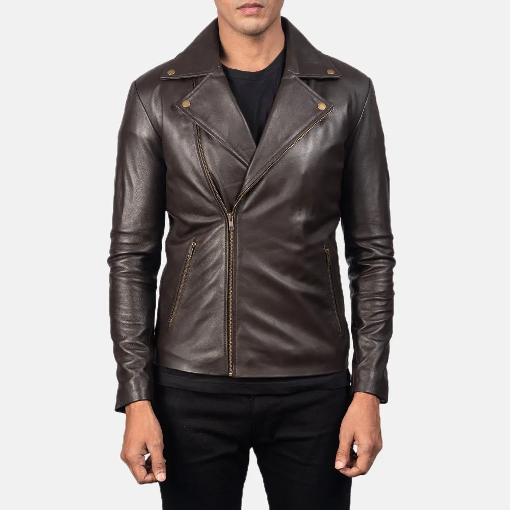 Brown Leather Biker Jacket For mens