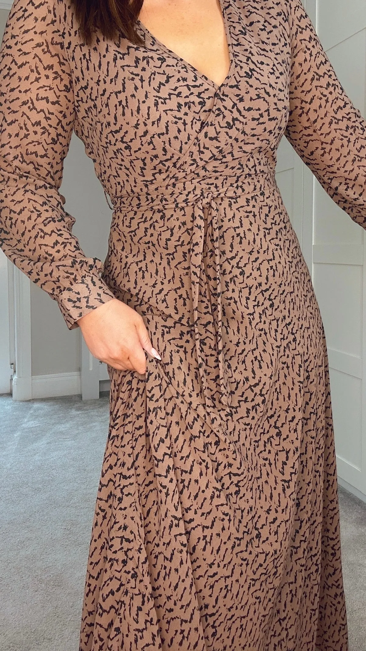 CHOCOLATE MOCK WRAP MAXI DRESS