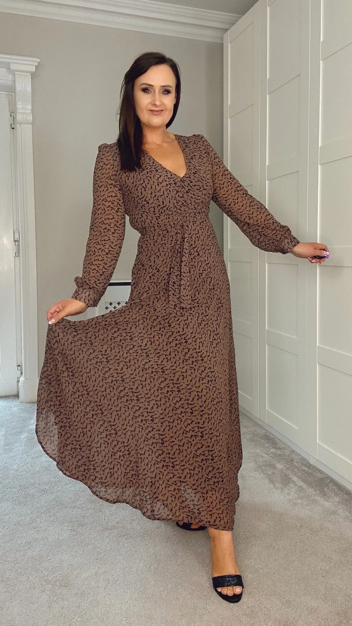 CHOCOLATE MOCK WRAP MAXI DRESS