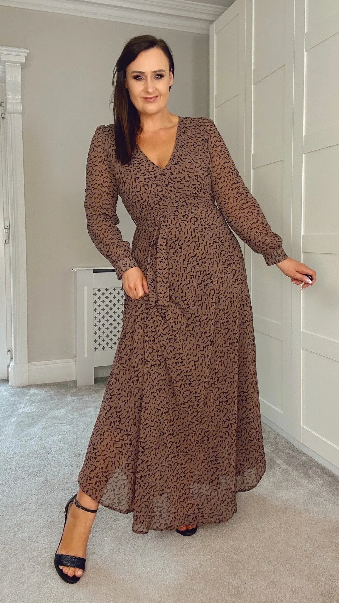 CHOCOLATE MOCK WRAP MAXI DRESS
