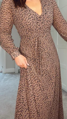 CHOCOLATE MOCK WRAP MAXI DRESS