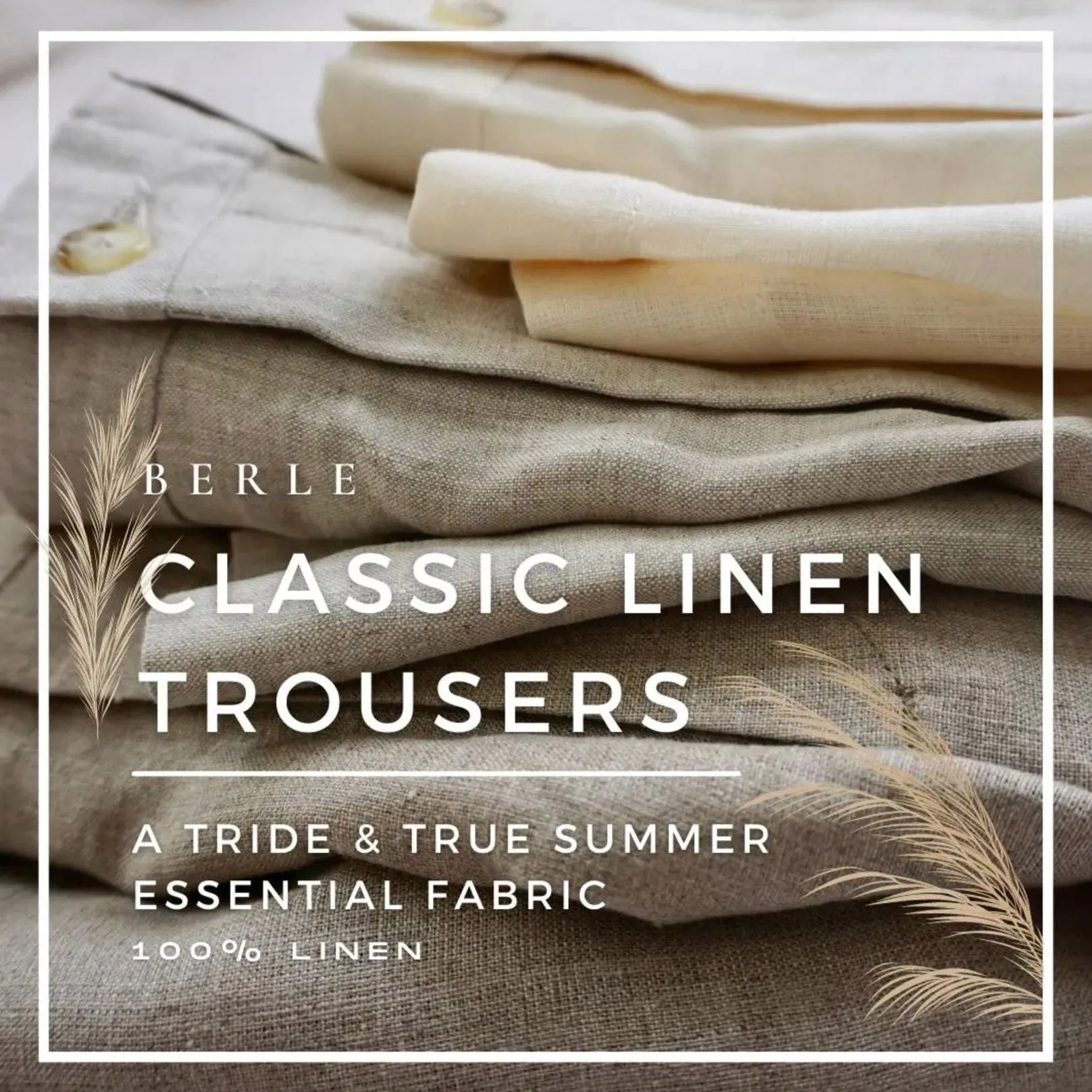 Classic Linen Pant in Light Tan (Milan Double Reverse Pleat) by Berle