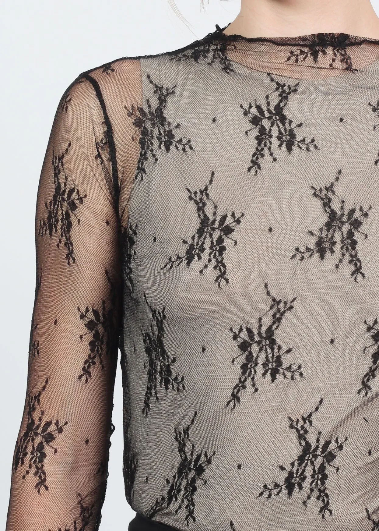 Delicate Lace Black Sheer Stretchy Layering Top