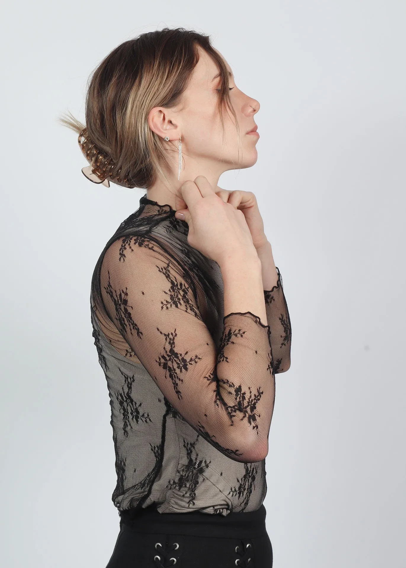 Delicate Lace Black Sheer Stretchy Layering Top