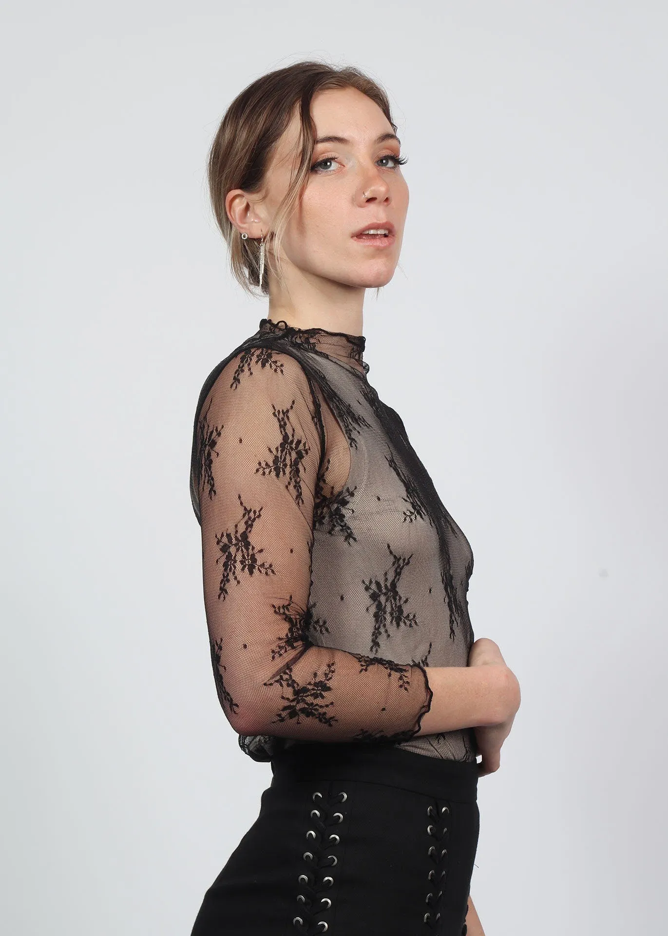 Delicate Lace Black Sheer Stretchy Layering Top