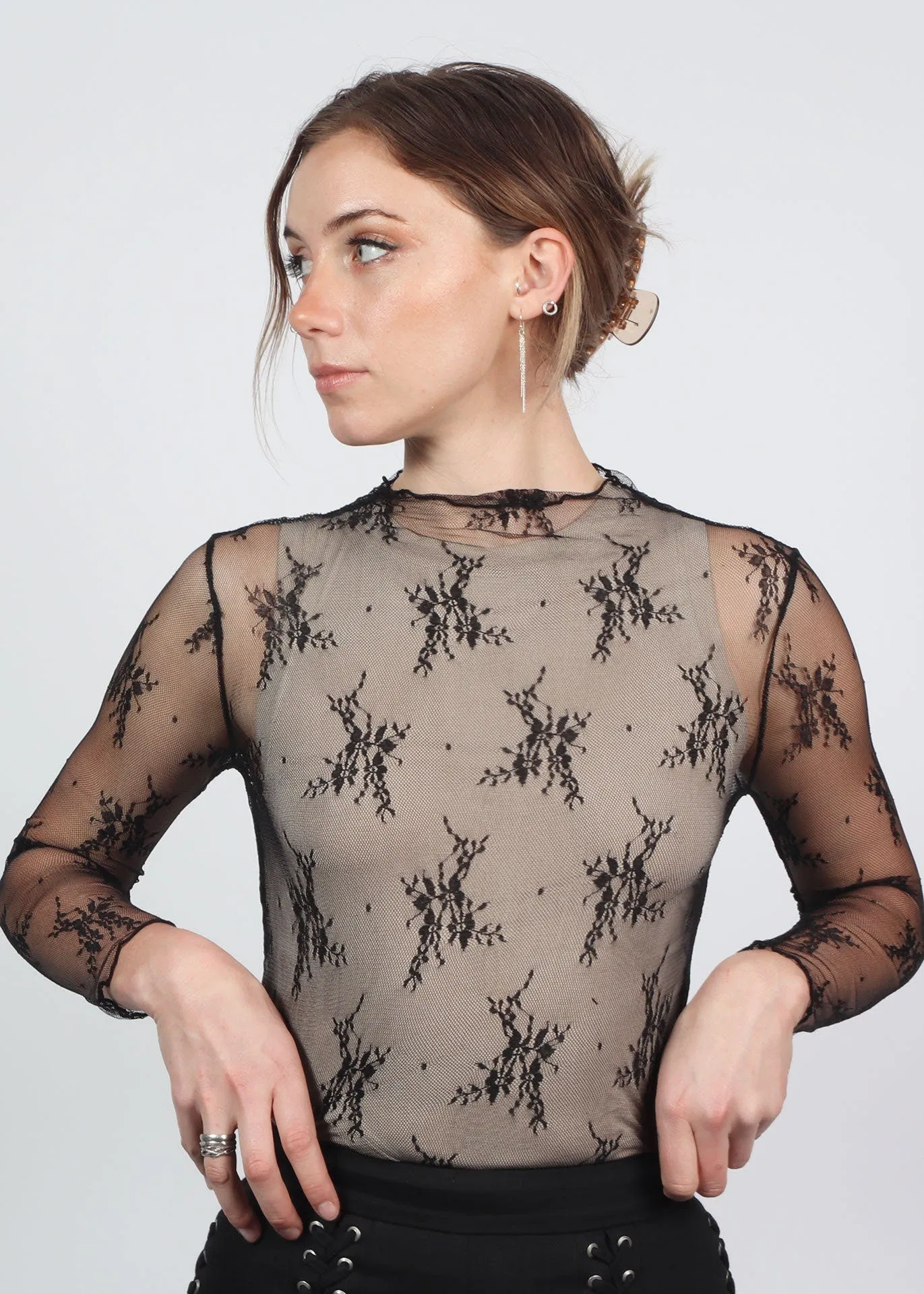 Delicate Lace Black Sheer Stretchy Layering Top