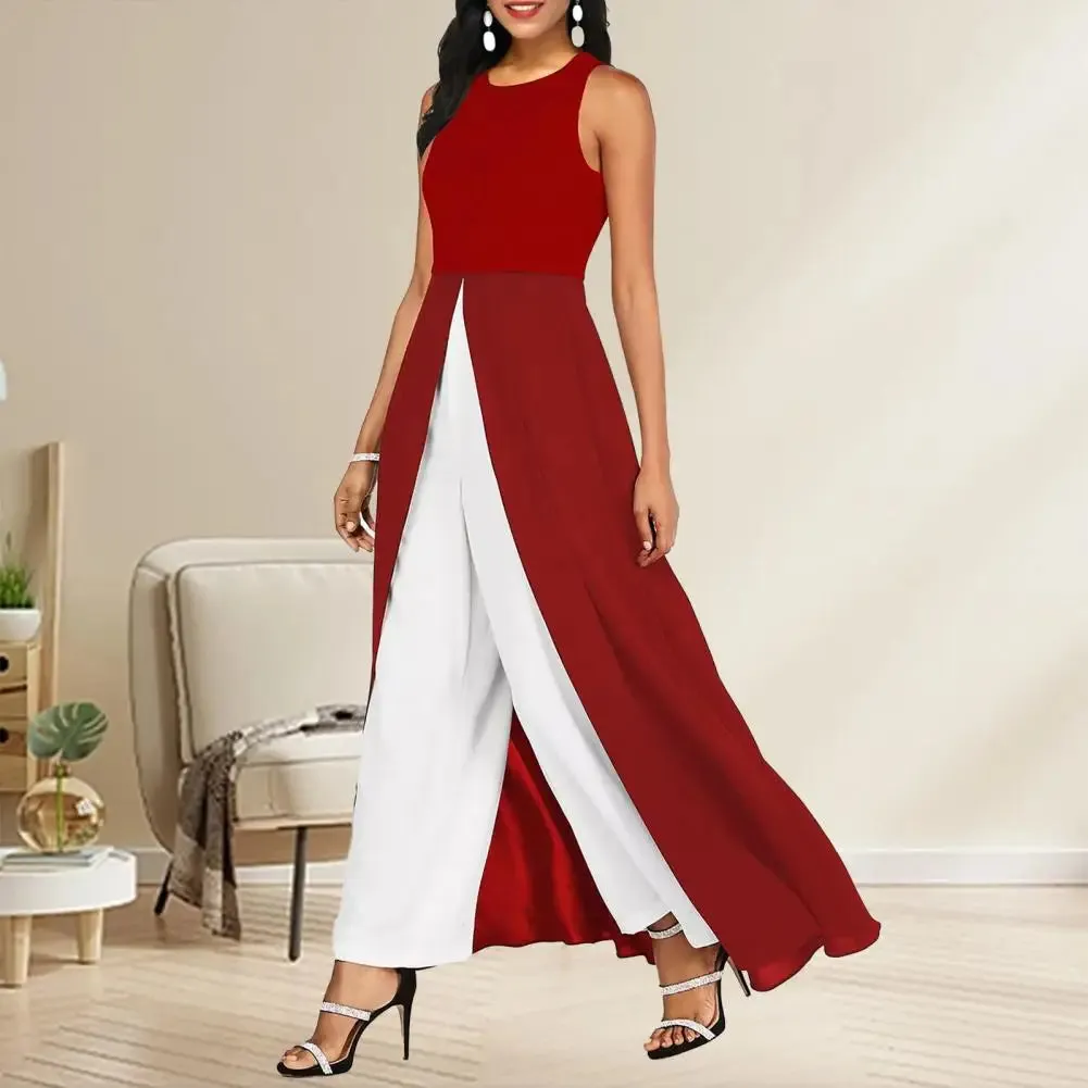 Elegant Sleeveless Maxi Dress with Wide-Leg Pants