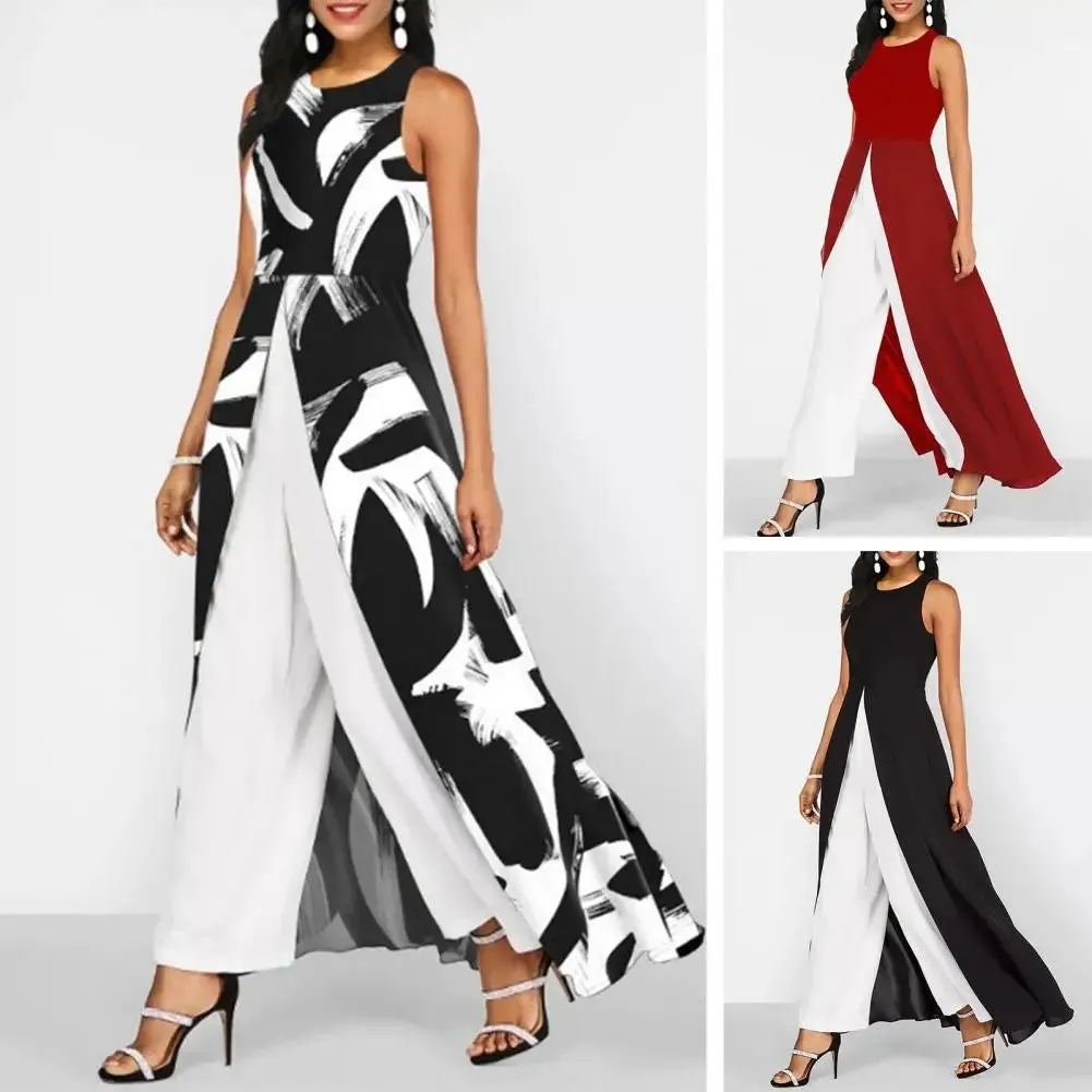 Elegant Sleeveless Maxi Dress with Wide-Leg Pants