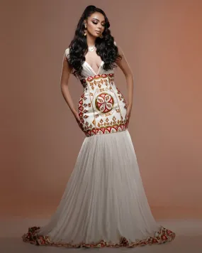 Enchanting Red Mermaid Habesha Dress: Sophisticated Design Traditional Ethiopian Dress Pretty Habesha Kemis