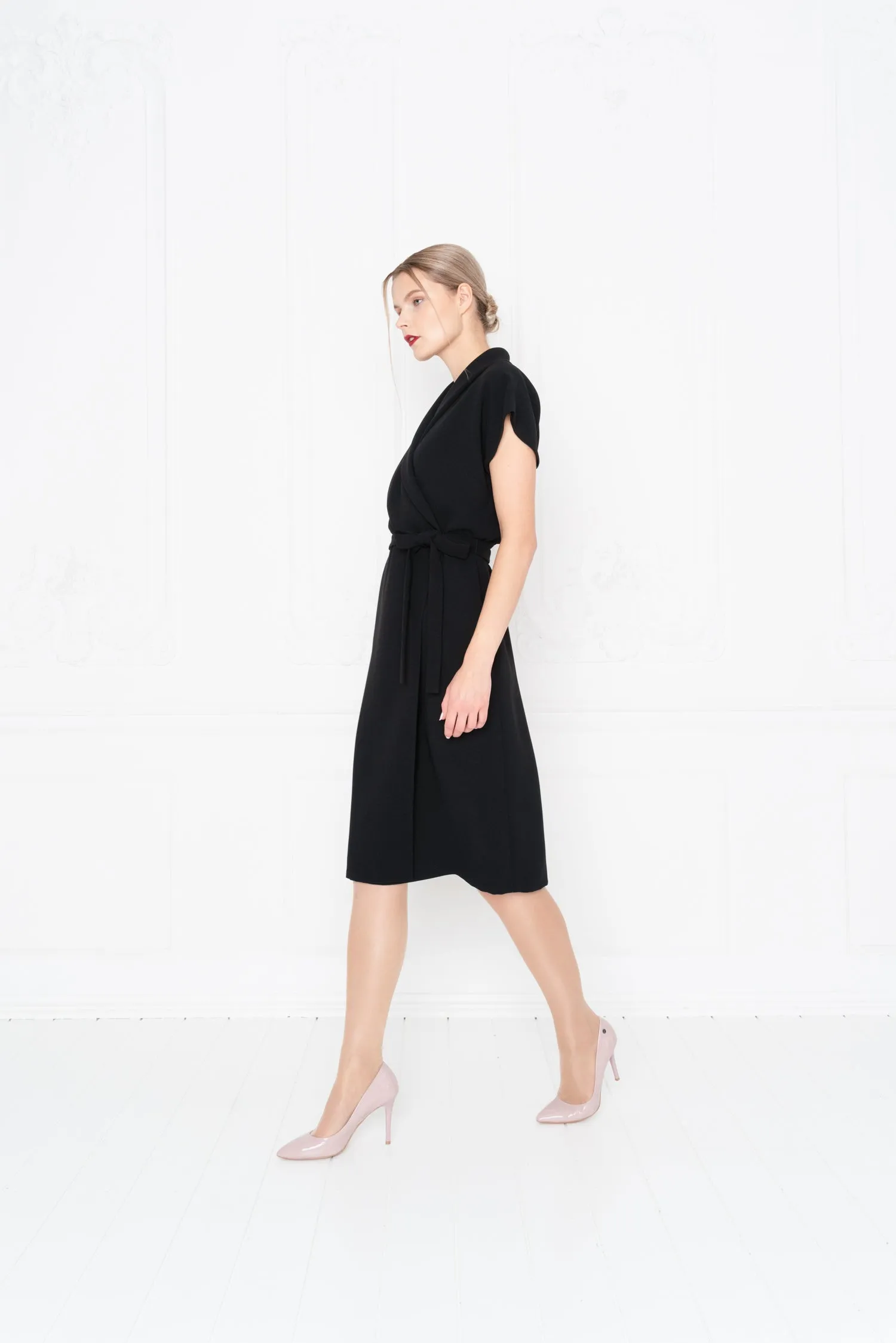 EUPHORBIA BLACK WRAP PENCIL DRESS