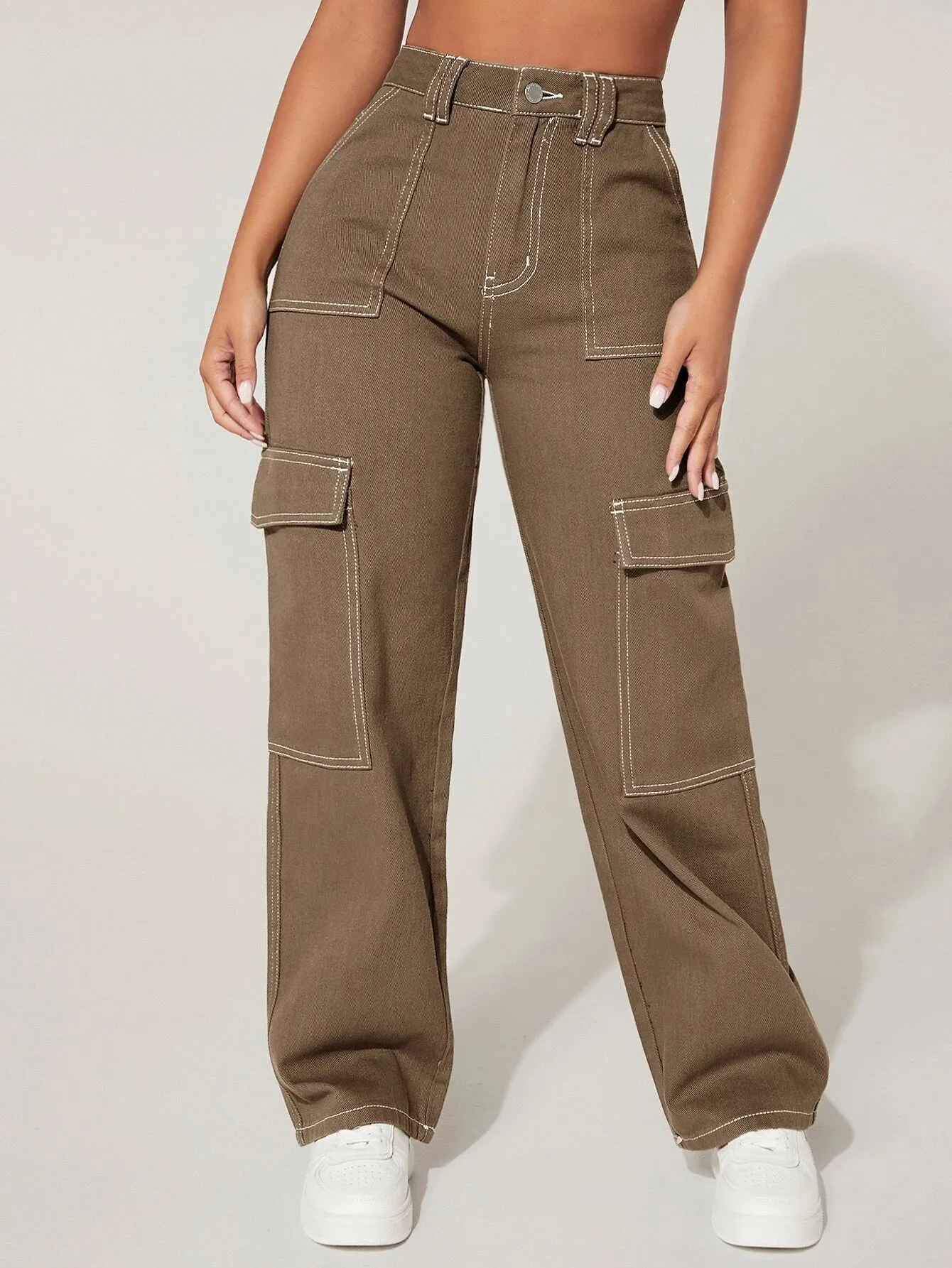 Flap Pocket High Waist Cargo Pants