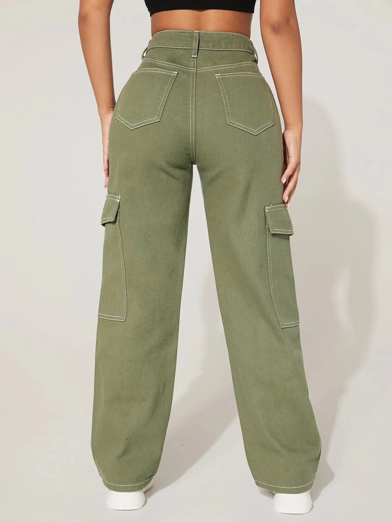 Flap Pocket High Waist Cargo Pants