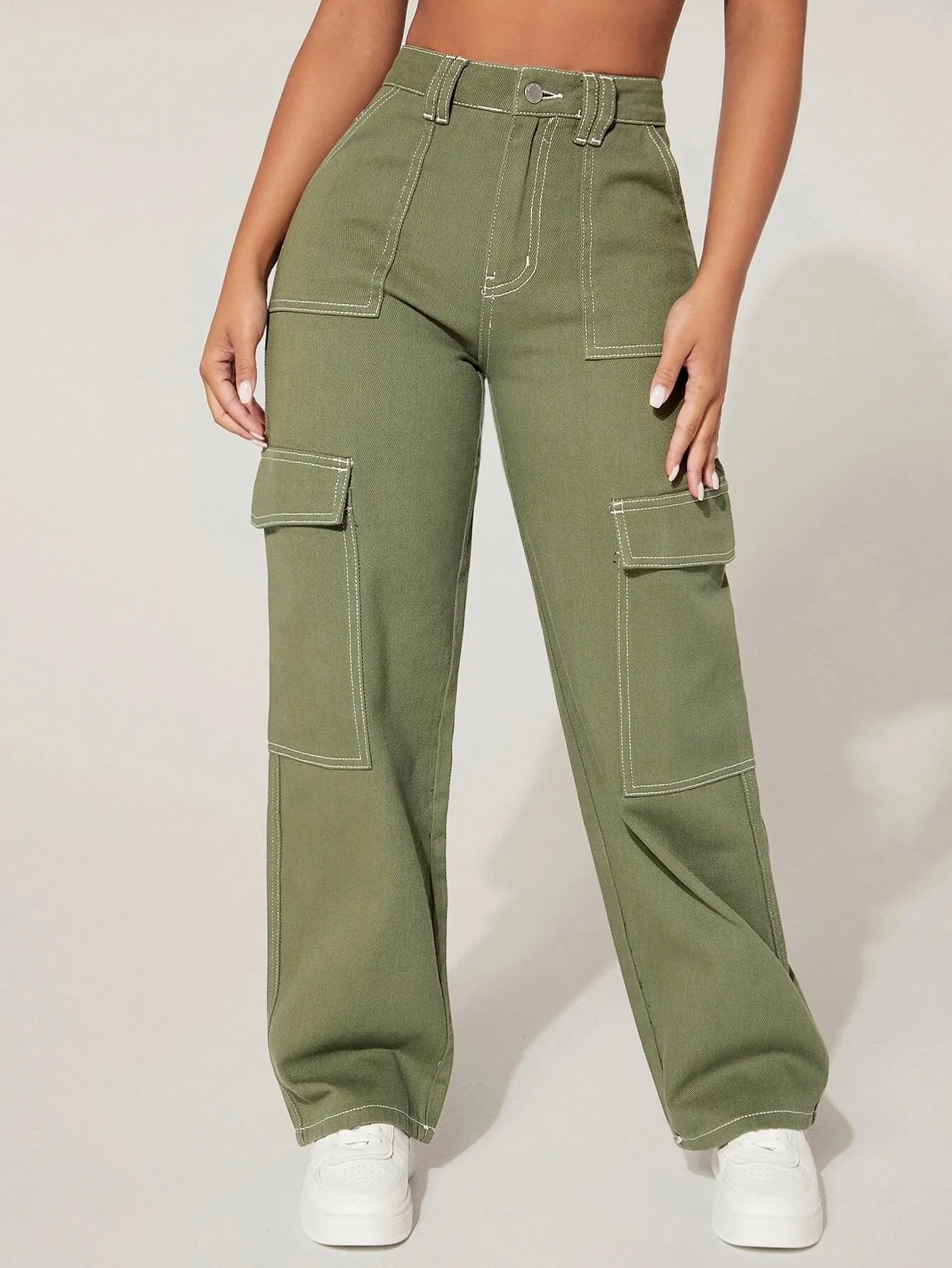Flap Pocket High Waist Cargo Pants