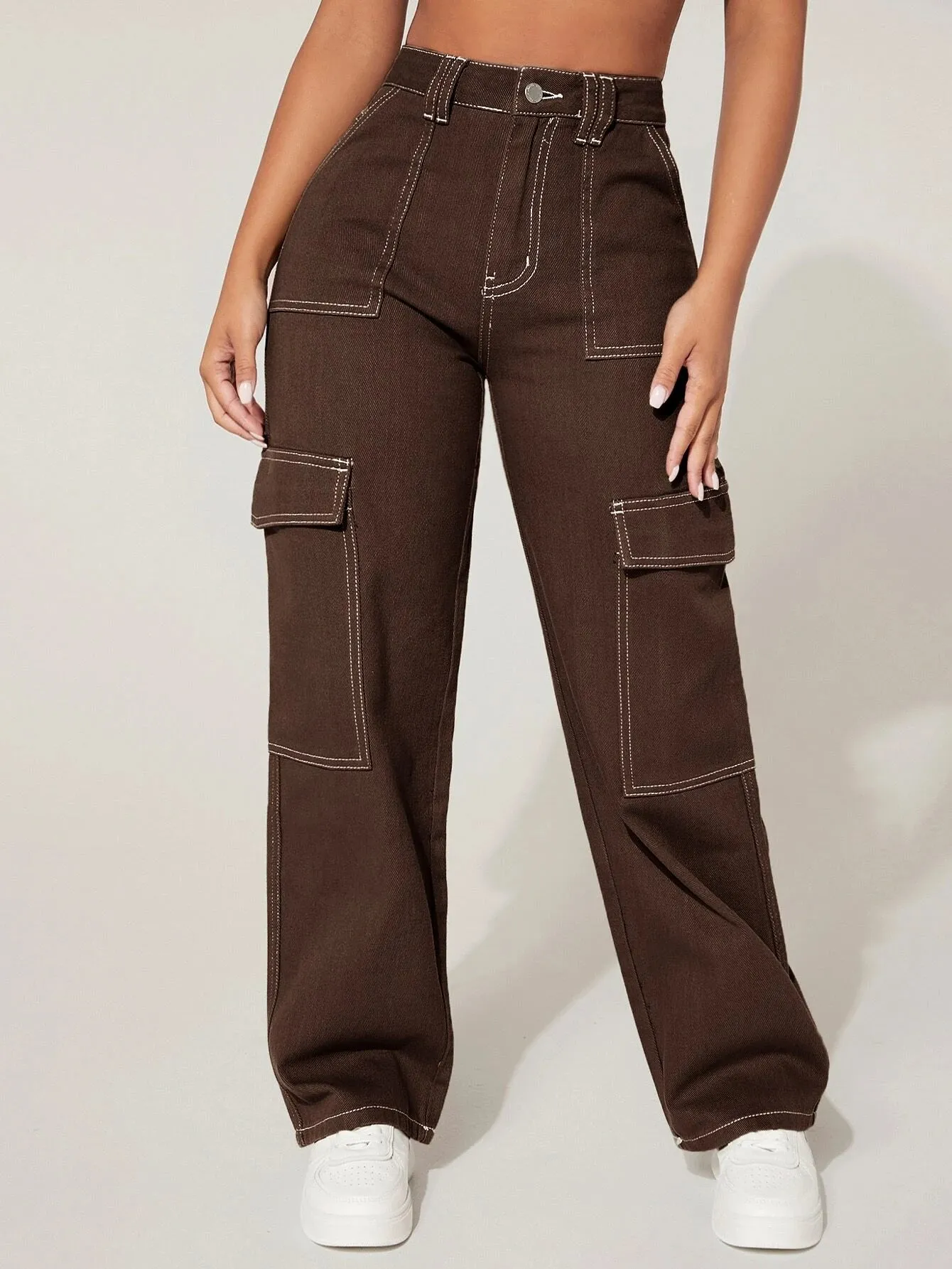 Flap Pocket High Waist Cargo Pants