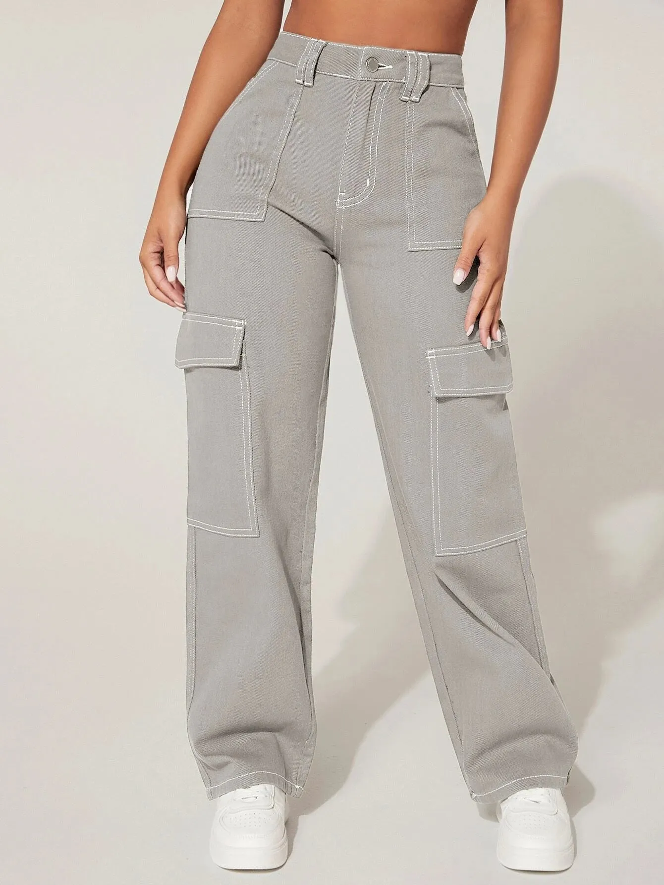 Flap Pocket High Waist Cargo Pants