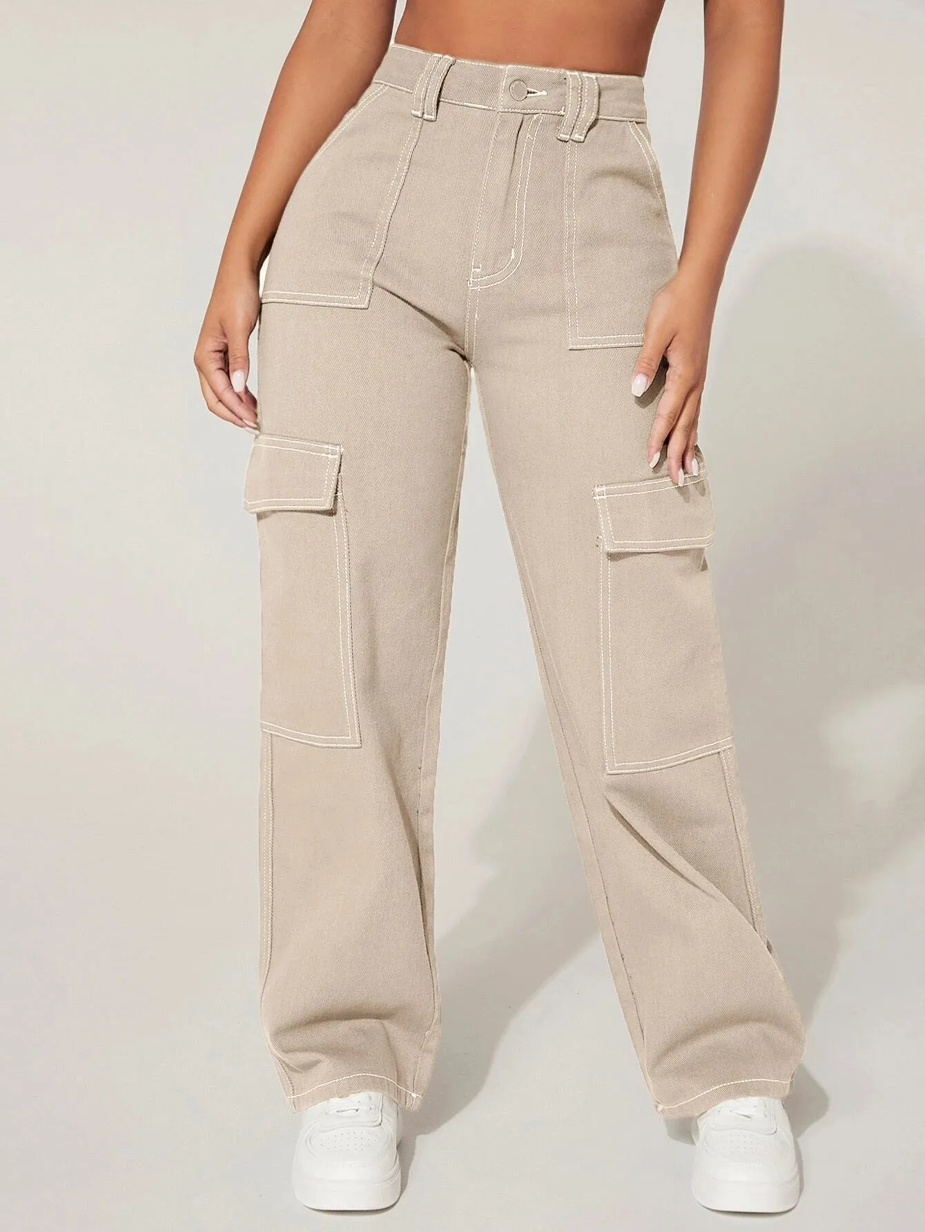 Flap Pocket High Waist Cargo Pants